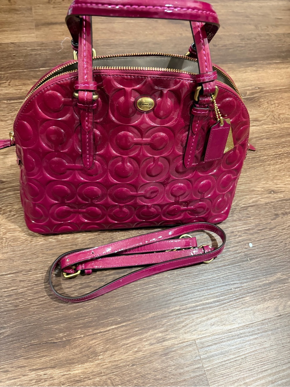 Coach Fuchsia Patent Signature Dome Satchel - Pink